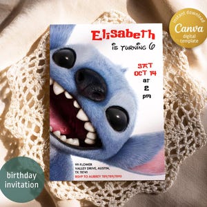 Invito modificabile stampabile Lilo e Stitch, invito per festa del film Stitch, modello di invito digitale per compleanno Stitch, compleanno bambina, compleanno bambino