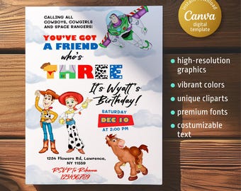 Toy Story Woody invitation, 3rd Bday To Infinity Beyond editable invitation, printable birthday Toy Story invite, boy girl birthday invite