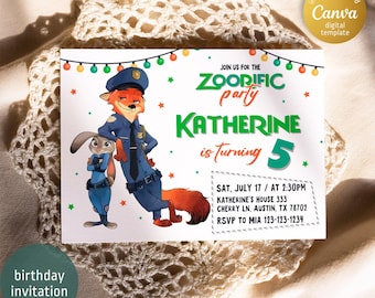 Zootopia Birthday Invitation: Judy Hopps & Nick Wilde (Digital Download)