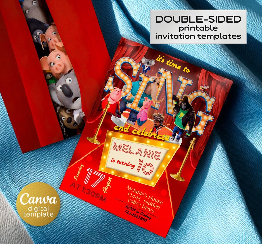 Editable Singer Invitation, Printable Sing 2 Birthday Invitation ...