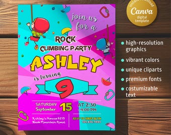 Rock Climbing Birthday invitation, Rock Climbing invitation, Rock Climbing instant download editable boy, printable invitation