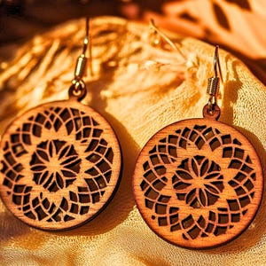 Geometric shape earrings laser-cut wooden svg charm earrings svg, western design DIY Jewelry hoop earring, circular shape svg-dxf files