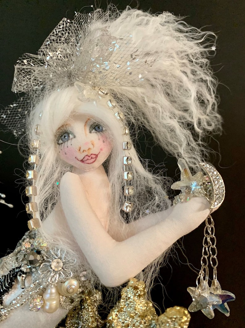OOAK Moon Mermaid Art Doll Soft Sculpture Cloth Mermaid Art Etsy