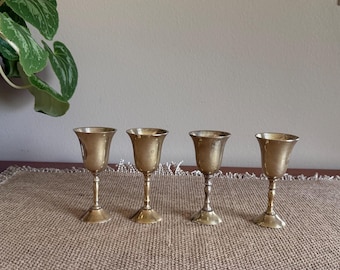 Vintage Brass Cordial Goblet Set of Four | Made in India