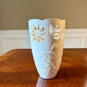 Lenox Westbury Collection Tall 8 inch Vase | Ivory with Gold and Flower Cutouts