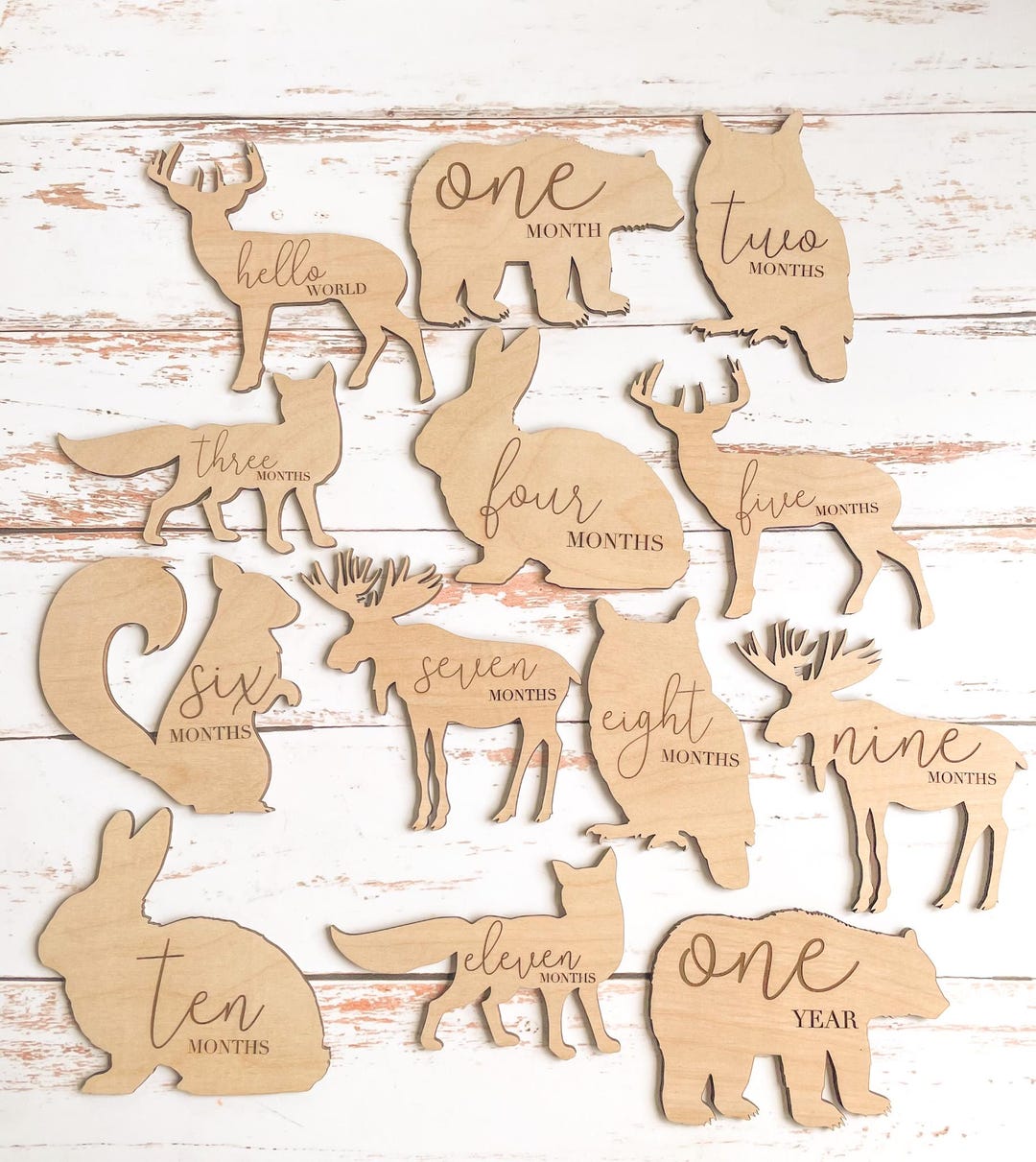 Wooden Monthly Milestone Disc & Woodland Animals for Baby Photos ...