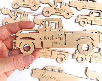 Truck Baby Milestone Markers: Wooden Photo Props, Vehicle Nursery Decor