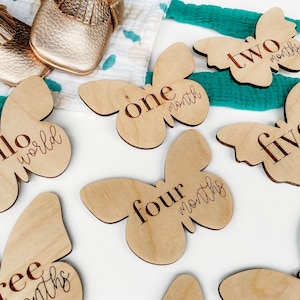 Baby Milestone Cards Set | Butterfly Nursery Theme | Monthly Milestone Marker | Baby Shower Gift for Girl Mom | Wooden Milestone Cards