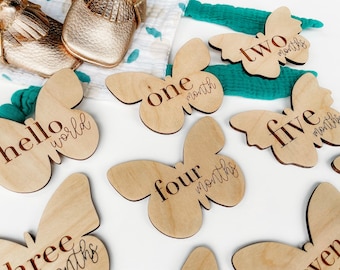 Baby Milestone Cards Set | Butterfly Nursery Theme | Monthly Milestone Marker | Baby Shower Gift for Girl Mom | Wooden Milestone Cards