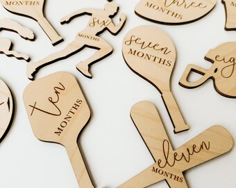 Sports Theme Baby Milestone Cards: Birch Plywood Monthly Markers