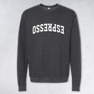 ESPRESSO Collegiate Sweatshirt | Coffee Lover Crewneck Hoodie | Unisex Varsity Style Sweater, Funny Cafe Gift