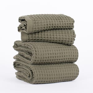 Khaki Waffle Weave Cotton Towel Set: Absorbent Turkish Bath Towels