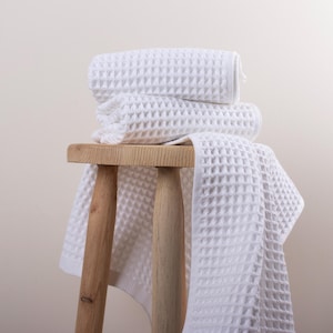 White Waffle Weave Hand Towel: Organic Turkish Cotton, OEKO-TEX Certified