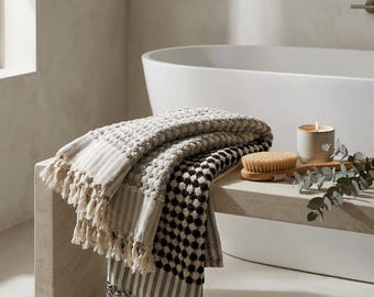 Black Turkish Cotton Soft Bath Towel: Thick Absorbent Hand Towel