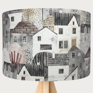 Watercolour Townscape Neutral Coloured Lampshade, Table Lamp, Floor Lamp, Ceiling Pendant, 15cm, 20cm, 25cm, 30cm, 35cm, 40cm Diameter