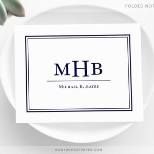 Personalized Thank You Notes • Male Monogram • Folded Note Cards with Envelopes • Stationery for Men • Note Cards for Guys