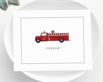 Personalized Thank You Notecards • Red Fire Truck • Folded Note Cards with Envelopes • Fire Truck Stationery • Thank You Cards • Boy