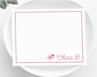 Personalized Thank You Notes | Polka Dot Birdie FLAT | Custom Note Cards with Envelopes | Little Girl Thank You Notes | Notecards for Girls