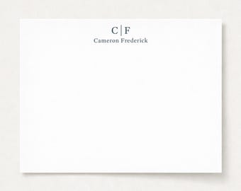 Personalized Note Cards Set • Divided Initials Serif FLAT • Notecards with Envelopes • Male Stationery • Personalized Stationary