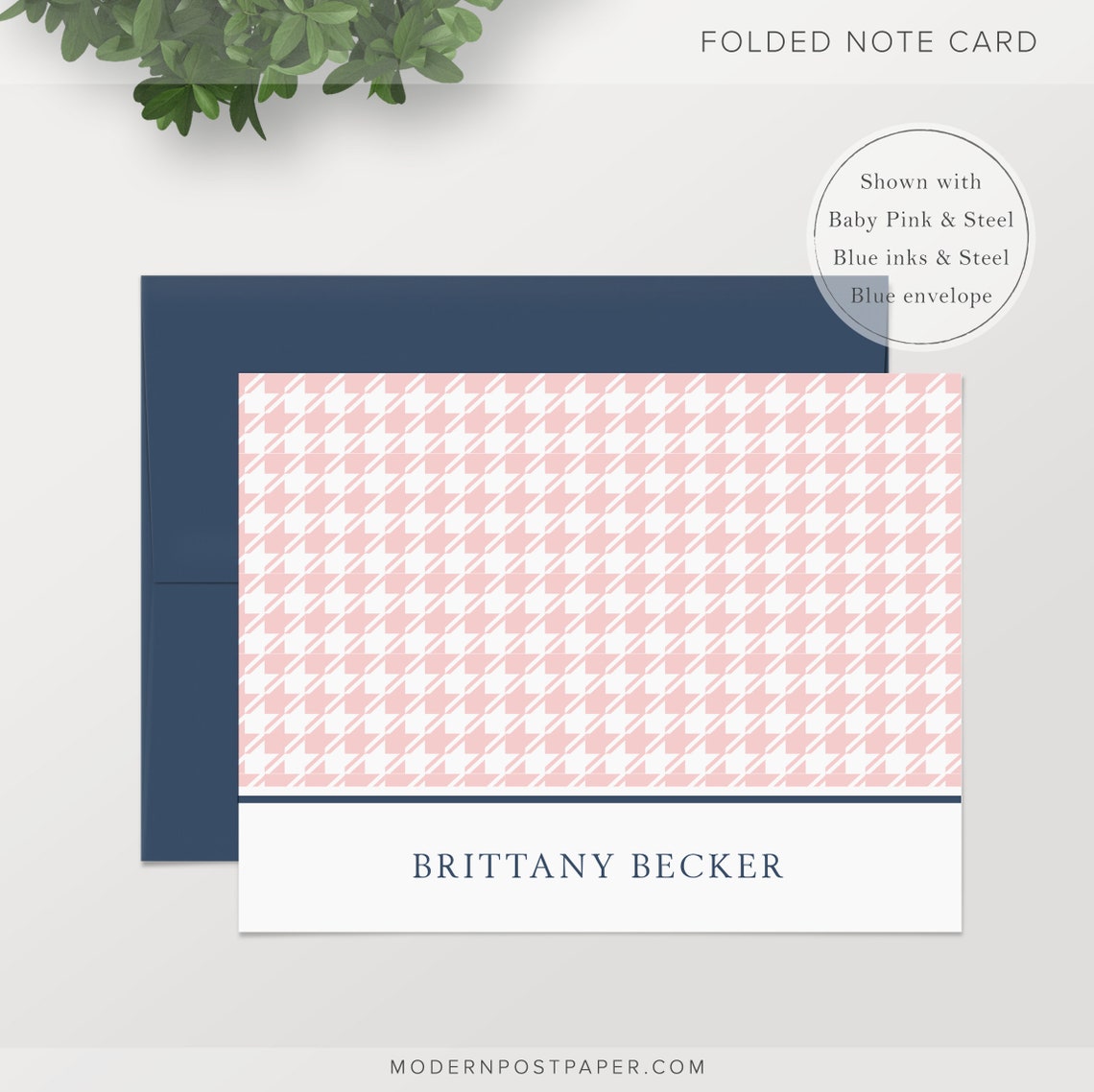 Personalized Stationery Houndstooth Prep Folded Note Cards Etsy