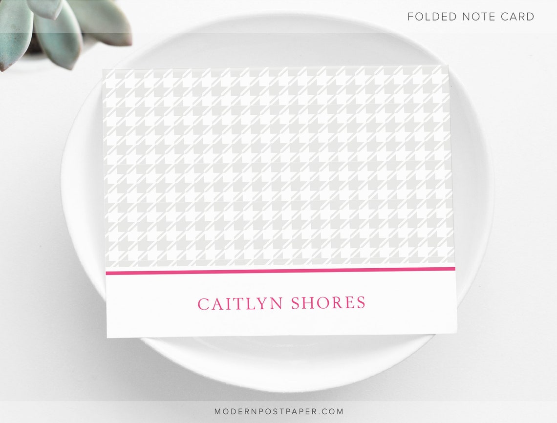 Personalized Stationery Houndstooth Prep Folded Note Cards Etsy