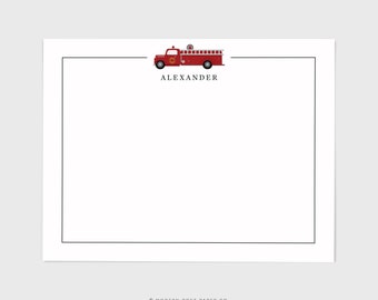 Personalized Note Cards Set | Red Fire Truck FLAT | Custom Note Cards with Envelopes | Firetruck Notecards |Little Boy Thank You Notes