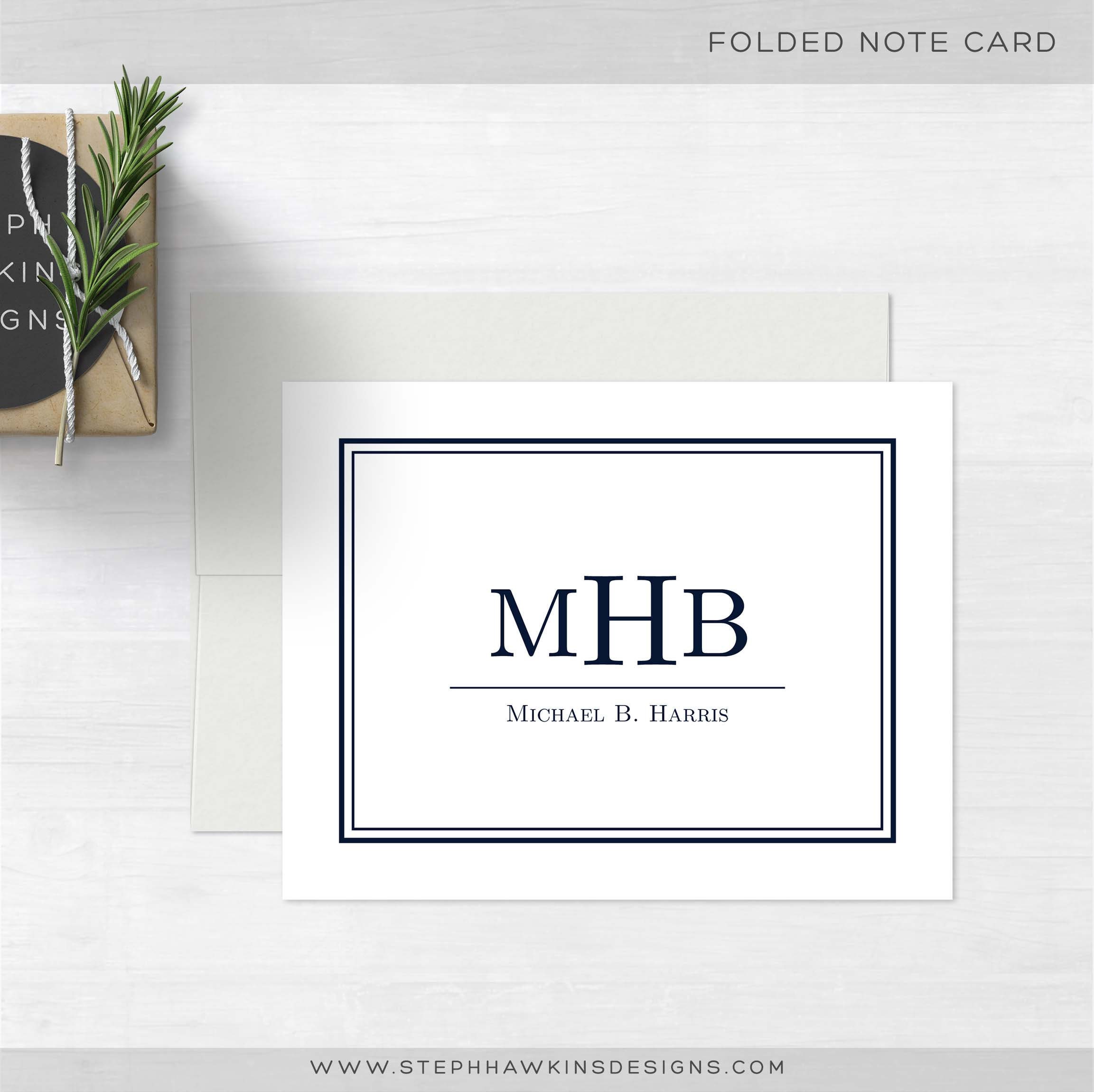 Personalized Thank You Notes Male Monogram FOLDED 10 Etsy