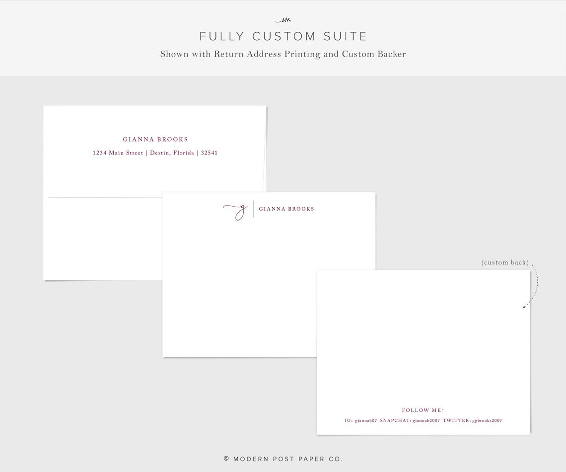 Personalized Stationery | Script Initial FLAT | Girly Note Cards ...