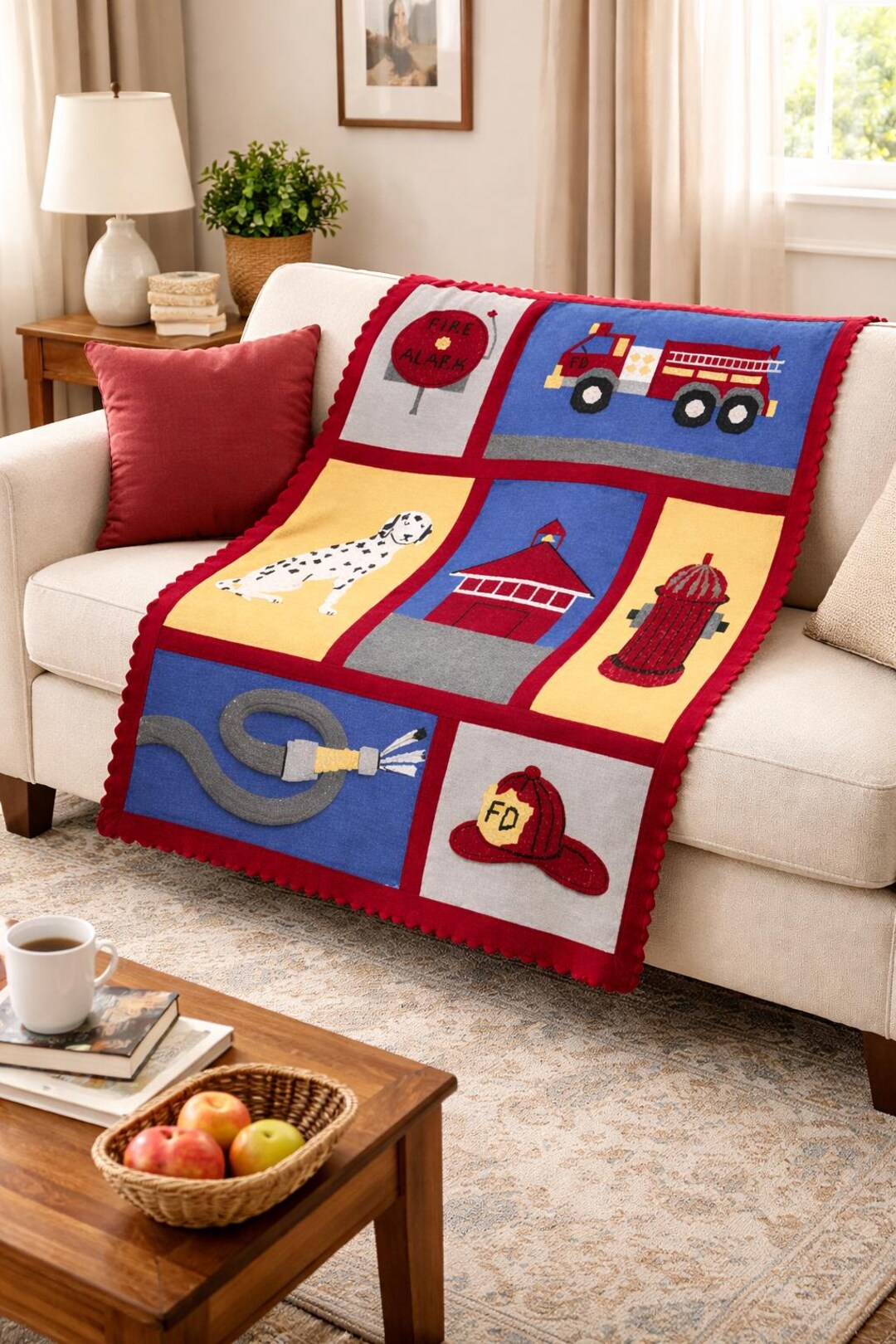 Fireman Throw Handmade Firefighter Throw Blanket – Fire Truck, Dalmatian, Firehouse ...