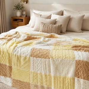Mystery Afghan Knitting Pattern PDF, Sampler Throw Blanket Knit Along KAL, Cable Lace Patchwork Heirloom Afghan