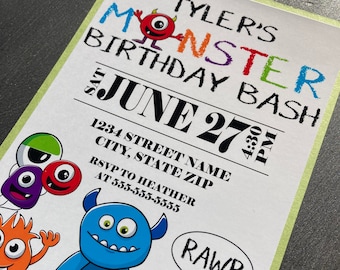 Digital Monster Birthday Invitation | Custom Invitation | Invitation | Monster Party | Little Monster Party | Cute Monsters | Vibrant Colors