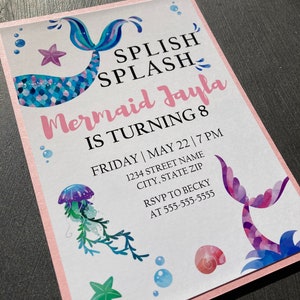 Digital Mermaid Birthday Invitation Custom Invitation Invitation Mermaid Party Under the Sea Party Ocean Party Splish Splash image 1