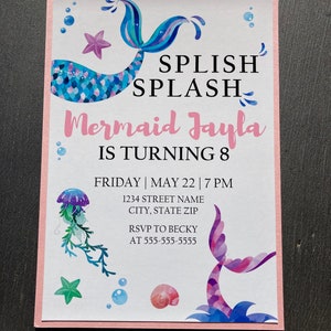 Digital Mermaid Birthday Invitation Custom Invitation Invitation Mermaid Party Under the Sea Party Ocean Party Splish Splash image 3