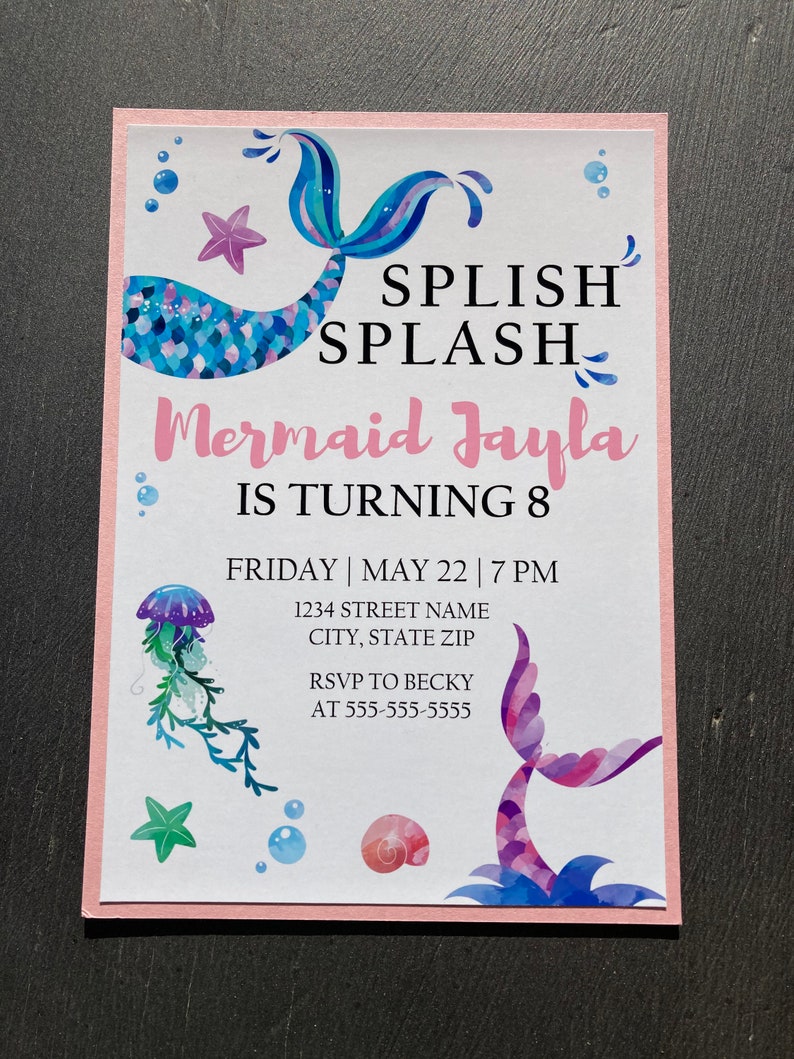 Digital Mermaid Birthday Invitation Custom Invitation Invitation Mermaid Party Under the Sea Party Ocean Party Splish Splash image 3