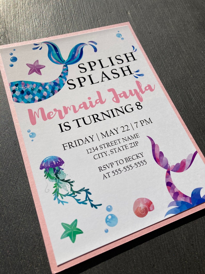 Digital Mermaid Birthday Invitation Custom Invitation Invitation Mermaid Party Under the Sea Party Ocean Party Splish Splash image 1