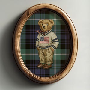 Polo Bear Boy Nursery Art Digital Download Printable Wall Design Teddy Bear Print Plaid Design Decor Tartan Plaid Decor