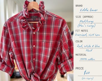 Reworked Ruffle Collar Ralph Lauren Button Down Shirt Upcycled Clothing Preppy Style Casual Wear