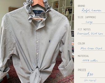 Reworked Ruffle Collar Ralph Lauren Button Down Shirt Upcycled Clothing Preppy Style Casual Wear