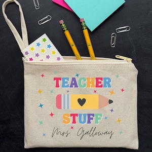 Personalized Teacher Stuff Zipper Pencil Pouch, Custom Teacher Pencil Case, Personalized Back to School Teacher Gift, Custom Pencil Bag