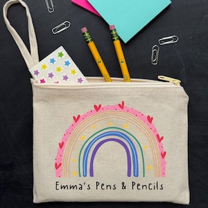 Personalized Pencil Bag for Kids or Teachers Back to School Gift Custom Pen and Pencil Pouch First Day of School Surprise Name Rainbow Pouch