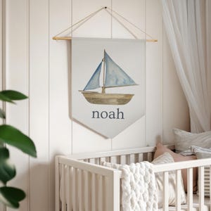 Personalized Sailboat Decoration Nautical Theme Wall Banner Custom Design for Nursery Decor Idea Baby Shower Gift Coastal Theme Wall Hanging