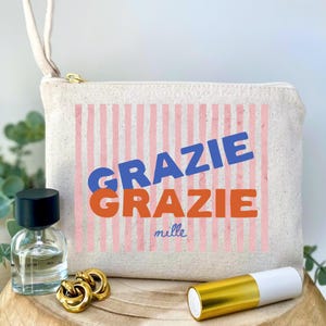 Grazie Mille Reißverschluss-Beutel, Tomate Mädchen Sommertasche, italienische Sommer Make-up Tasche, Reise-Liebhaber-Geschenk, Bachelorette Geschenk, Brautjungfer Geschenk
