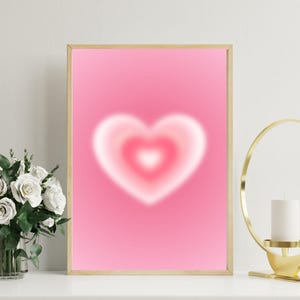 Pink Heart wall art,Trendy aesthetic dorm room wall art girly print digital download single print blush pink retro girly room wall art
