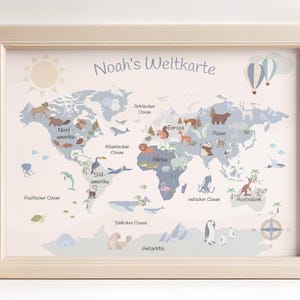 Meine erste Weltkarte | Personalisiertes Lernposter fürs Kinderzimmer | blau