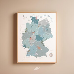 Deutschlandkarte | Lernposter für Kinder - Bundesländer & Hauptstädte | blau