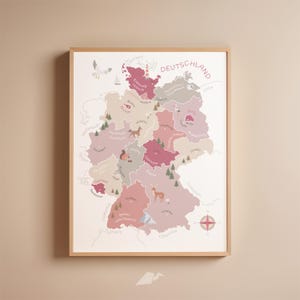 Deutschlandkarte | Lernposter für Kinder - Bundesländer & Hauptstädte | rosa