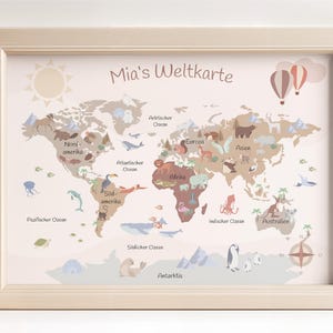 Meine erste Weltkarte | Personalisiertes Lernposter fürs Kinderzimmer | beige