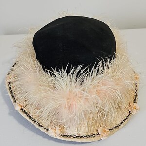 Vintage Felted Bubble Ostrich Hat Womens Hat Box 50s 60s Hat Vintage Felted Wool Bubble Hat, Pillbox Hat, Vintage Hat  main image 2