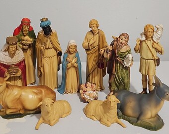 Vintage 12 Piece Nativity Scene Figurines Plastic Jesus Mary Wise Men Christmas
