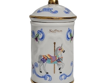Lenox The Spice Carousel Pot à safran avec couvercle, porcelaine fine, garniture dorée, 1993